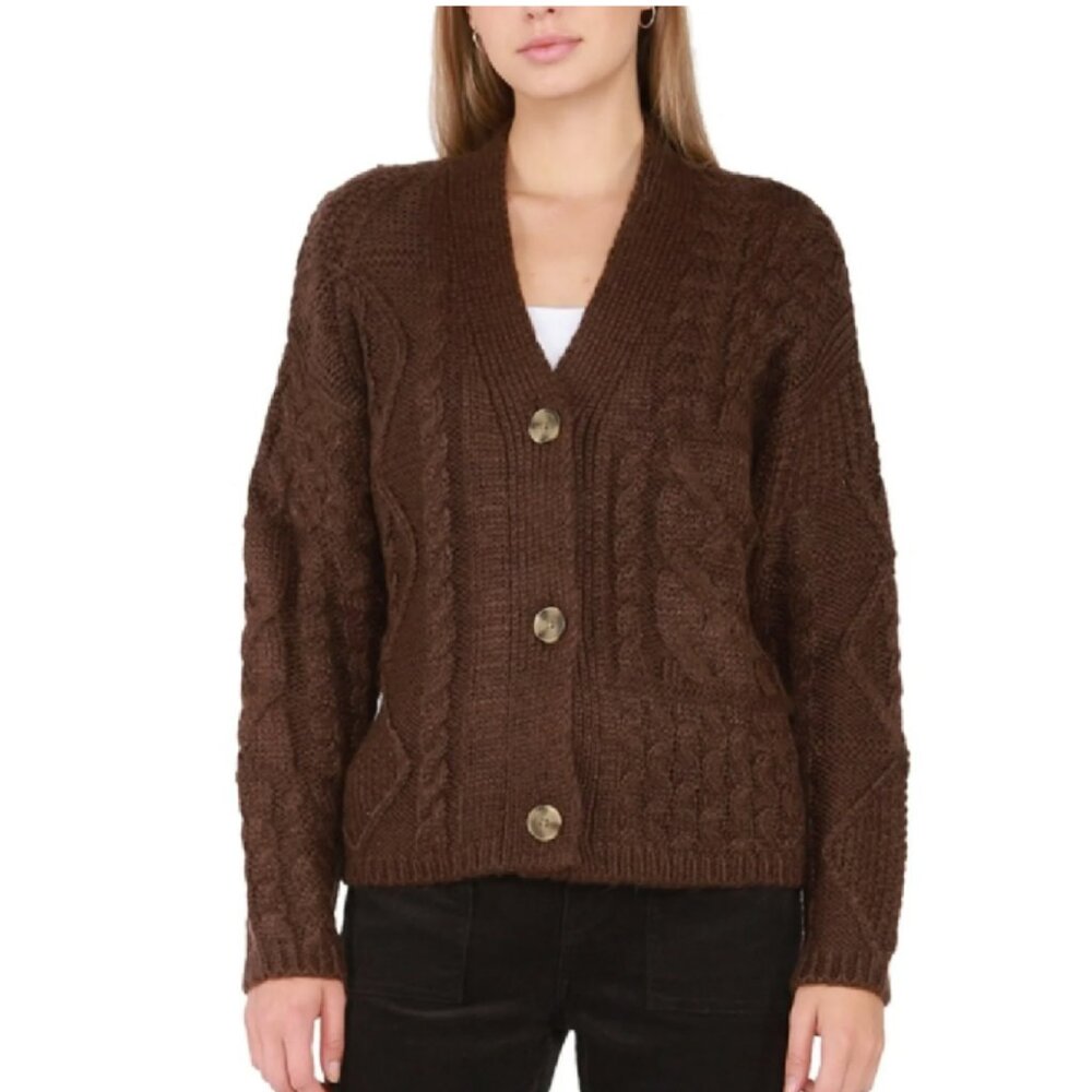 Joie Vintage Brown Stretch Cable Knit Cardigan Size M
